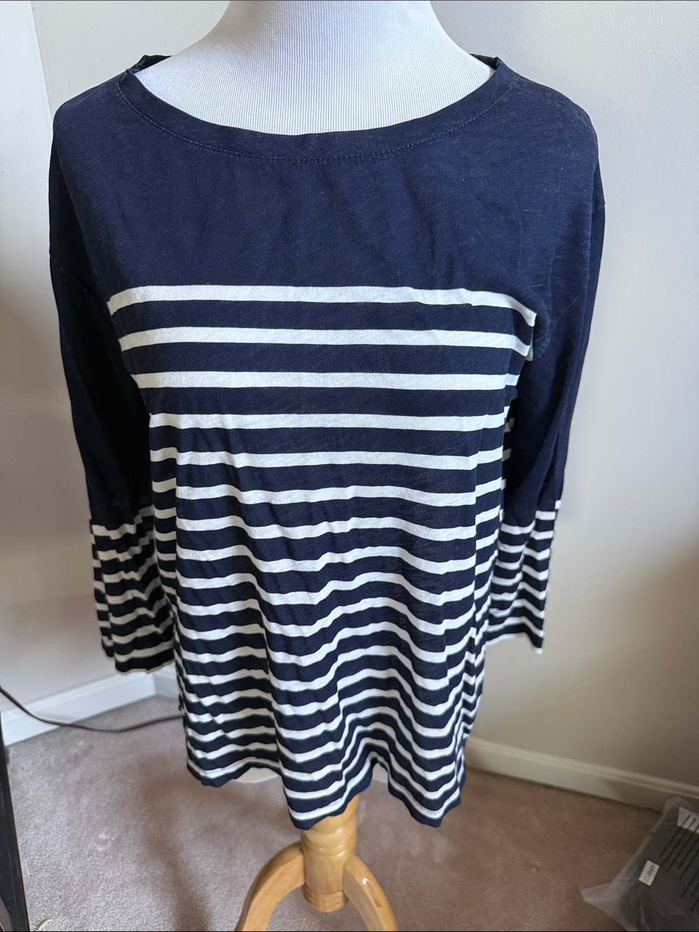 J. Crew Factory Navy and White Striped Short Sleeve Tee